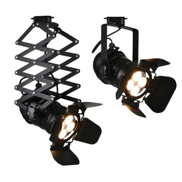 Luces vintage E27 Track Light Loft Spotlight Lámpara de vía negra Ligera de ferrocarril para la tienda de ropa de la puerta de granero Tienda de iluminación de la tienda