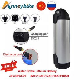 Batterie de bouteille d'eau lumineuses 36V48V52V 8AH 10AH 12AH15AH 18AH BIDE électrique Lithium Ion Batterie Ebike 4 Pins Port de décharge avec chargeur