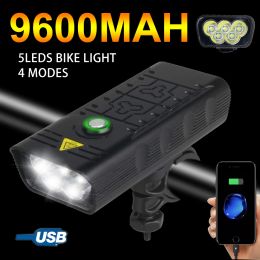 Lumières étanches 5 * T6 LED FRANT Bicyle lampe USB intégrée 9600mAh Batterie rechargeable Light Mtb 4 Modes Lampe à cyclisme