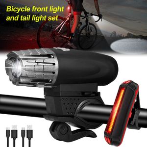 Luces Luz delantera impermeable para bicicleta Carga USB Lámpara de ciclismo 4 modos Faro de bicicleta con LED Resaltado Advertencia Kit de luz trasera 0202