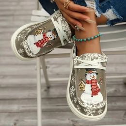 Toile légère décontractée Snowman non glissée Robe des plats pour femmes Footwear 2024 Round Toe Lace Up Laceurs Chaussures femme 231128 996