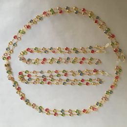 Lunettes en or léger ou argentés Chaînes en laiton Miroir Miroir avec des chaînes de verre à perles acryliques plates fixées 240508