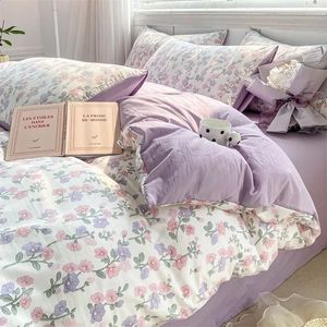 Ensemble de literie de quatre pièces en coton et lin de qualité maternelle et infantile de luxe léger ensemble de draps de lit pour dortoir d'étudiant simple de 3 pièces 240218