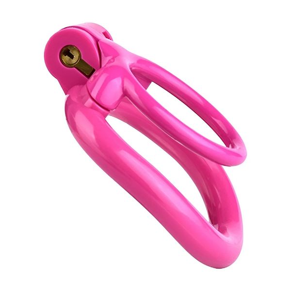 Jaula de castidad de eje ligero con 4 anillos para pene, juguetes BDSM de color rosa fuerte, productos sexuales masculinos de plástico