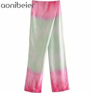 Légère Summer Fashion Tie Dye Imprimer Femmes Pantalons longs Plis Détail Fermeture à glissière latérale Taille haute Pantalon lâche Femme 210604