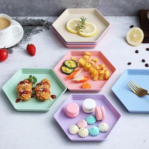 Assiettes de paille de blé léger Hexagonal Réutilisable Incrustable Assiettes de vaisselle Plats pour enfants pour les enfants et les adultes