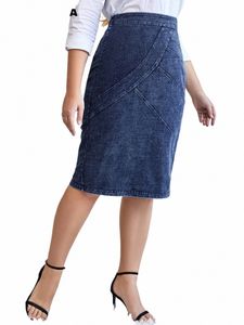 Lih HUA vrouwen Plus Size Denim Rok Chic Elegante Rok Voor Mollige Vrouwen Herfst Gebreide Cott Rok d0Ni #