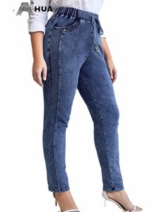 Lih HUA Dames Plus Size Jeans Herfst Chic Elegante Jeans Voor Mollige Vrouwen Cott Gebreide Jeans h7em #