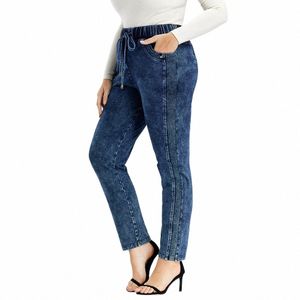 lih HUA Jeans grande taille pour femmes Automne Pantalon en denim tricoté en coton stretch hautement extensible Jeans doux décontractés 36if #