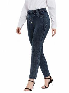 lih HUA Jeans grande taille pour femmes Automne Pantalon en denim tricoté en coton stretch hautement extensible Jeans doux décontractés 82Nn #