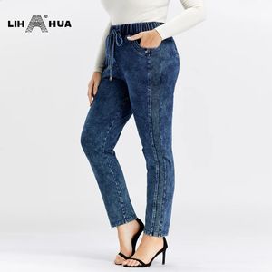 LIH HUA Dames Plus Size Jeans Herfst Hoge Stretch Katoen Gebreide Denim Broek Casual Zachte Jeans 240202