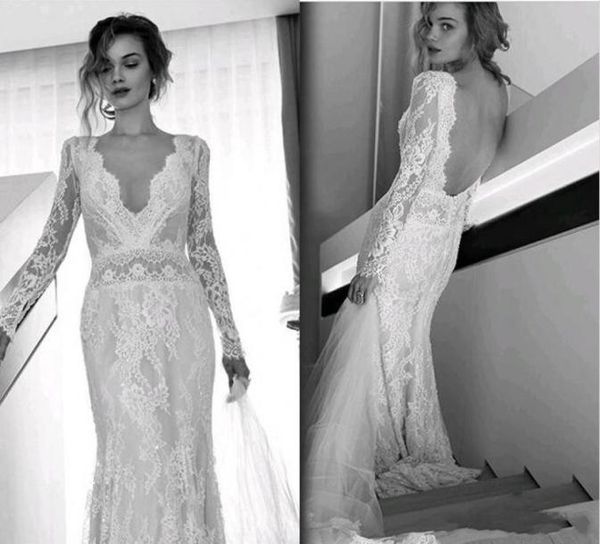 Vestidos de novia de Lihi Hod Bohemian Beach Lace Lace Lace Lace Long Spell Sexy V Ckle Sweet Gotss Gotss de novia hecha a medida Abierto1284646