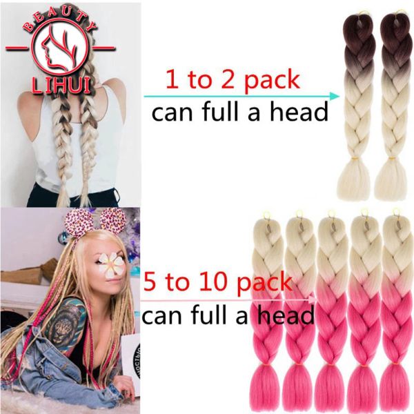 Lihui 6packs 24 pouces jumbo crochet tressé de cheveux synthétiques cheveux ombre pour femmes blondes brun vert or coloré coloré en gros