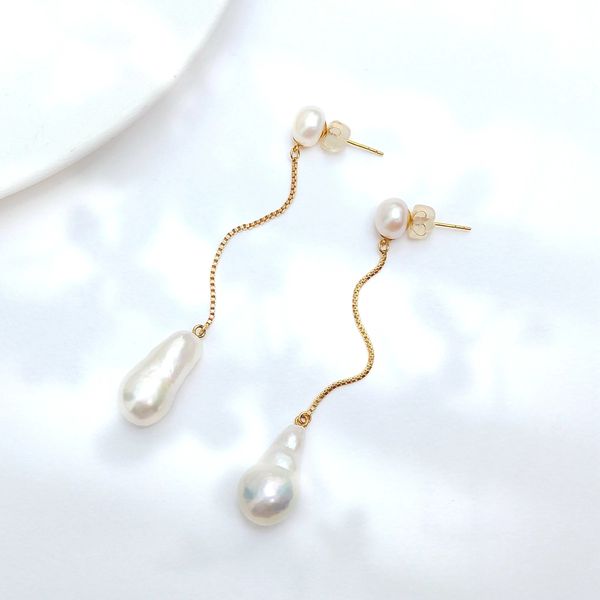 Lii Ji – boucles d'oreilles longues en perles baroques remplies d'or 14 carats, bijoux pendants d'eau douce pour femmes, fête de mariage, 240401