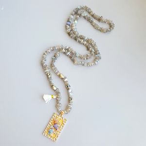 Lii Ji – collier avec pendentif en cristal plaqué or, Labradorite irrégulière, hématite, haute brillance, 32 pouces/80cm, Q0531