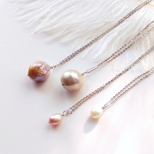 Lii Ji vraie perle 925 en argent Sterling chaîne pendentif collier ras du cou naturel perle d'eau douce bijoux cadeau de mode pour les femmes Q0531
