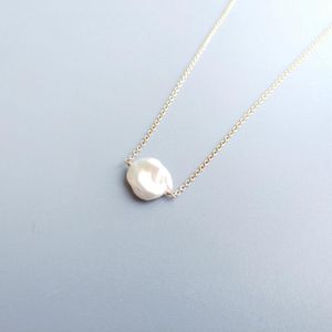 LIIJI Unique Baroque Freshwater Pearl Gold Filled Chain Choker Gedrukte handgemaakte hanger ketting 15.5 inch Q0531