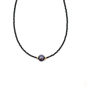 LiiJi Unique Collier Ras Du Cou Véritable Spinelle Noir Perles À Facettes Tahiti Perle De Coquillage Noir 925 Argent Sterling Or Couleur Cadeau Q0531