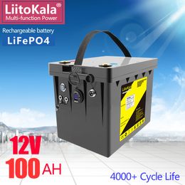 Liitokala 12V 100AH ​​120AH LIFEPO4 Batterij 12,8 V Power voor RV Camper Golf Cart Off-Road Off-Grid Solar Wind, QC 3.0 Type-C-uitgang