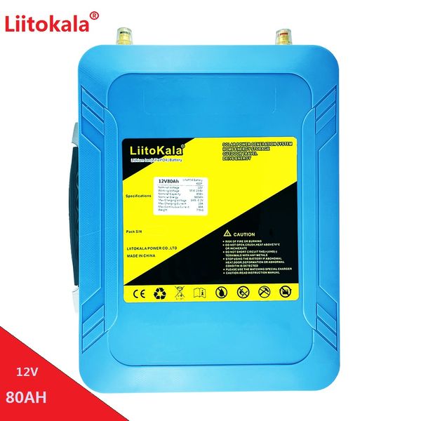 LiitoKala 12V 80AH Lifepo4 batería LFP con BMS LED 5v USB para luz Solar carrito de golf banco de energía UPS batería de 12,8 V