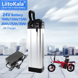 Liitokala 24V 10AH 12AH 15AH 20AH 30AH Silver Fish Ebike Battery Pack pour 1000W 750W 500W Motor de vélo électrique