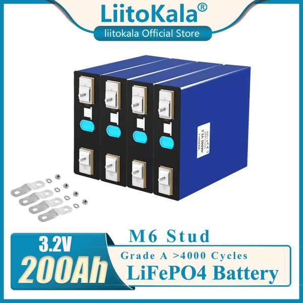 LiitoKala 3.2V 200Ah LiFePO4 batterie 3.2v 3C Lithium fer phosphate batterie pour 4S 12V 24V batterie Yacht solaire RV M6 goujon