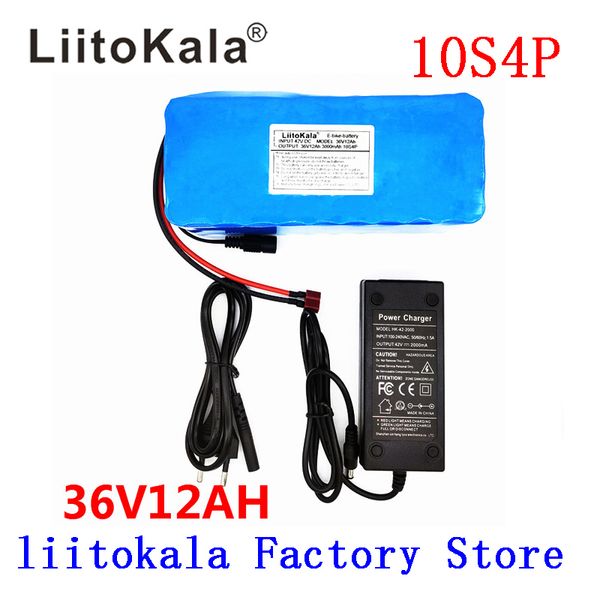 LiitoKala 36 V 12AH batterie de vélo électrique intégrée 20A BMS batterie au Lithium 36 volts avec batterie de Charge 2A Ebike