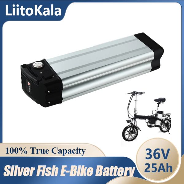 Liitokala 36V 25AH 18650 Batería de iones de litio Siver Fish 36V Ebike Batería 36V 25AH 15A BMS 350W 500W BACHERSA DE BICSO ELÉCTRICO