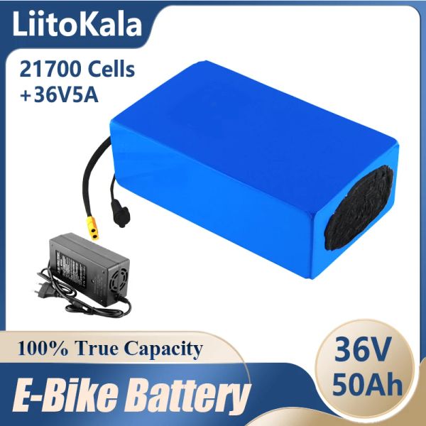 LiitoKala 36 V 50Ah batterie de vélo électrique intégré 30A BMS batterie au Lithium 36 volts 5A charge batterie Ebike + chargeur