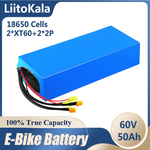LiitoKala 60V 50Ah 18650 batterie au lithium 16S17P BMS équilibré 50A intégré, même port, adapté aux moteurs de moins de 3000W AAA 67.2V batteries de motos électriques