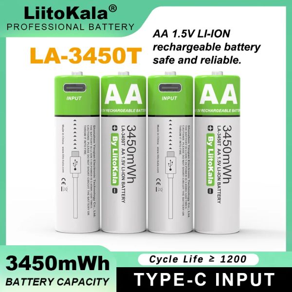 Liitokala AA 1,5 V 3450MWH WATCHIUM de grande capacité Lithium Battery Type-C USB FACT FACT FAST pour le jouet de la souris