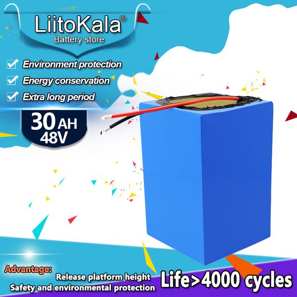 LiitoKala Grade A 48V 30AH LiFePO4 batterie avec 30A BMS, chargeur 58.4V rechargeable pour 1200w vélo électrique onduleur golf vélo électrique scooter batterie