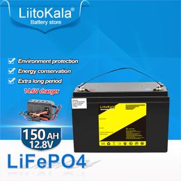 LiitoKala Lifepo4 12.8V 12V 150AH paquete de batería 100A BMS para barcos de 1200W Almacenamiento de energía solar carros de golf RV inversor 14.6V cargador baterías de polímero de litio