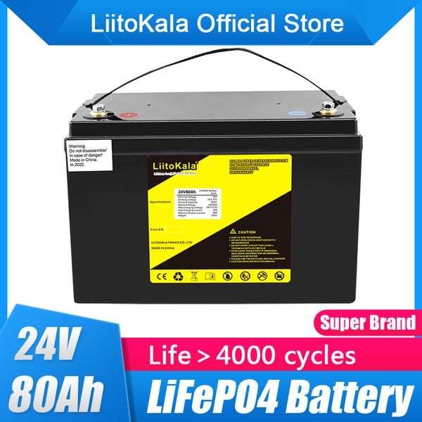 Batería LiitoKala lifepo4 de 24V, 80Ah, 70Ah con BMS de 100A para sistema solar de motocicleta, bicicleta eléctrica, silla de ruedas, scooters eléctricos