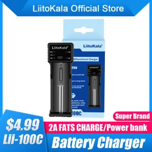 LIITOKALA LII-100C 21700 Chargeur de batterie pour 18650 18350 26650 16340 RCR123 14500 3.7V 1.2V NI-MH NI-CD 2A USB Smart Charger