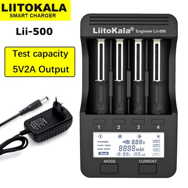 Liitokala lii-500 lii-s12 d4xl 18650 cargador de batería inteligente, 3.7v 18350 14500 18500 21700 26650 1.2V AAA NIMH Lithium LCD Cargador
