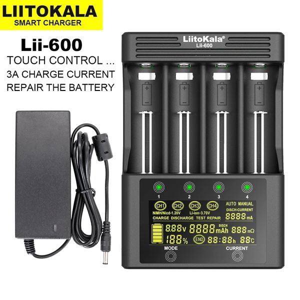 Chargeur de batterie LiitoKala Lii-600 pour batteries Li-ion 3.7V et NiMH 1.2V 18650 26650 21700 26700 AA AAA