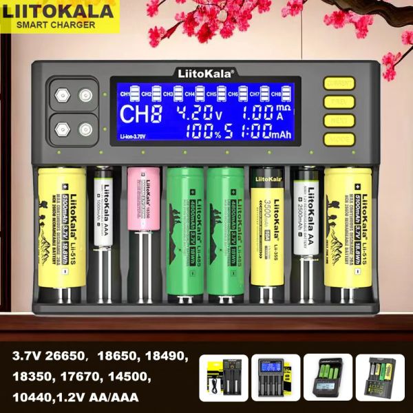 Liitokala lii-600 S8 500 PD4 202 18650 Chargeur de batterie 3.7V 18350 18500 21700 25500 26650 1.2V AA AAA NIMH / CD Lithium-ion