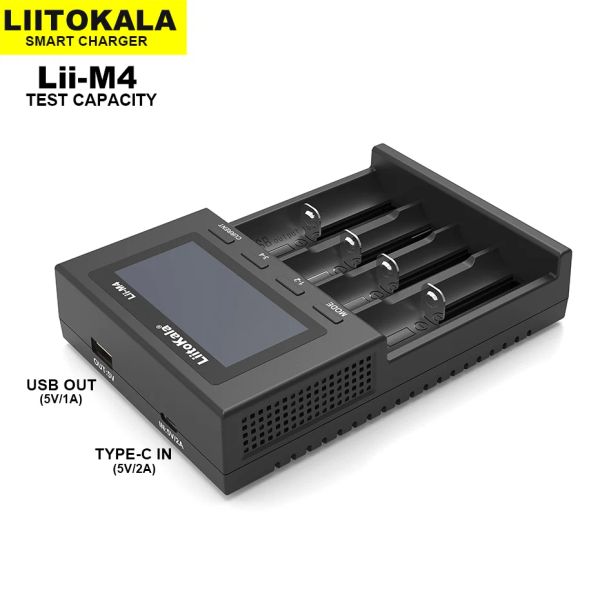 LIITOKALA LII-M4 18650 LCD Affichage Smart Charger Capacité de test adaptée à 3,7 V 26650 18350 21700 18500 1.2V AA AAA 4 Slots