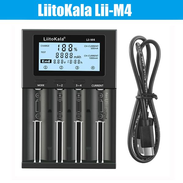 LiitoKala Lii-M4 LCD 3,7 V/1,2 V AA/AAA 18650/26650/16340/14500/10440/18500 cargador de batería con pantalla detectable capacidad 5V