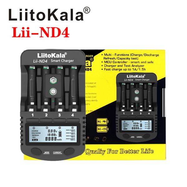 Liitokala lii-nl4 1.2V AA AAA 9V Batería Cargador NI-MH NI-CD Bacturas recargables Cargo de pared Cargo para viajar