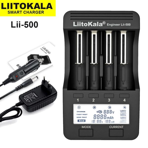 LIITOKALA LII-PD2 500 S2 Chargeur de batterie rechargeable, 3.7V 18650 18350 18500 21700 26650 1.2V AA AAA NIMH LIFEPO4 LCD CHARGER