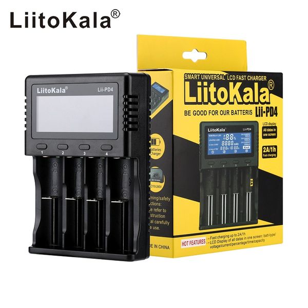 Liitokala Lii-Pd4 4 Slot LCD Smart 18650 Batería Cargador para 3.7V Li-ion 18650/18500/16340/26650/21700/20700/18350/CR123A Batilines recargables