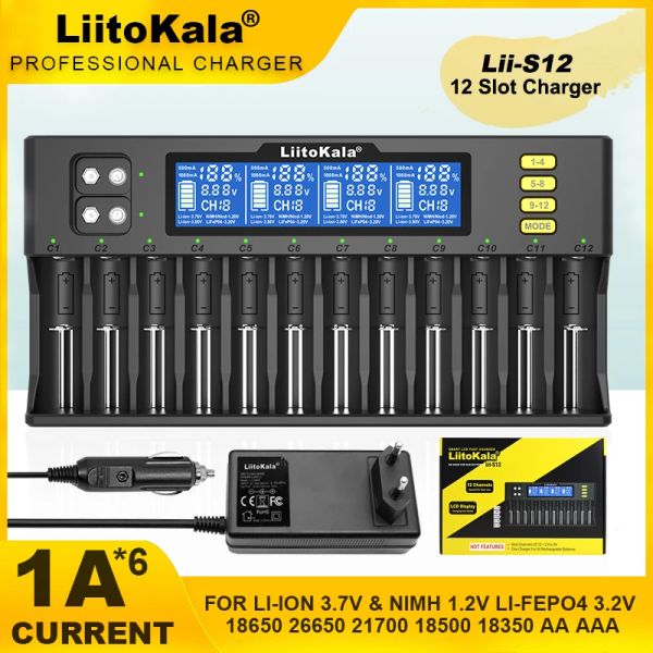 Liitokala lii-s12 lii-m4 lii-m4s lii-s8 lii-500 18650 Chargeur intelligent de batterie rechargeable 3.7V 26650 18350 21700 18500 1.2v aa