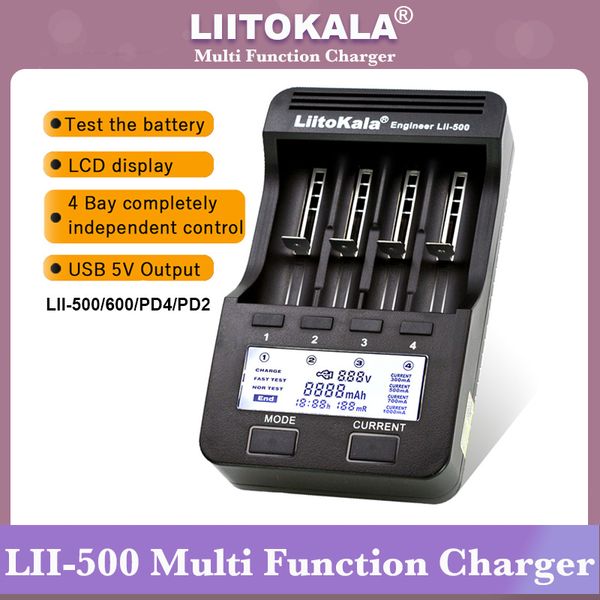 Liitokala lii500 lii600 liipd4 pd2 lcd 3.7v / 1.2v aa / aaa 18650/26650/16340/14500/10440/18500 Chargeur de batterie avec écran lii-500