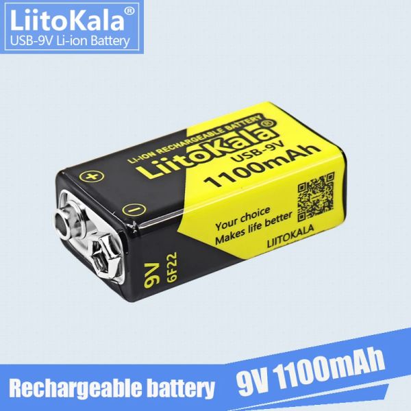 La batería recargable de iones de litio LiitoKala USB-9V de 1100mAh es adecuada para cámara de juguete, multímetro, Control remoto, micrófono KTV