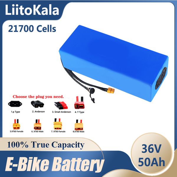 LIITOKALA36V 50AH BATTERIE DE BICYLE ÉLECTRIQUE INTÉRÉE 30A BMS BATTERIE Lithium Pack 36 Volt 5A Charge de charge Batterie + Chargeur