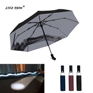 Zoals regen creatief LED licht zaklamp paraplu Rain vrouwen merk mannen grote automatische Eiffeltoren UBY36 Y200324