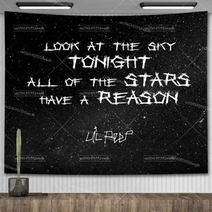 Lil Peep – tapisserie murale suspendue, regard sur le ciel, couverture artistique, noire, Hippie, sorcellerie, décoration de pièce esthétique, 240111