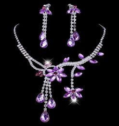 Lilac Bridal Earring ketting set bruids sieraden goedkope heilige roodblauw strass Crystal Party prom cocktailparty in stoc8212088